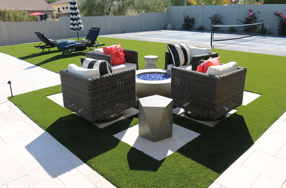 K8 Luxury Pool Fire Pit with Seating Area and Tennis Court